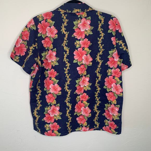 Lemon Grass Blue Floral Tropical Hawaiian Shirt Sz Medium - Picture 6 of 8